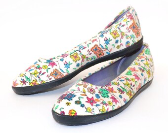 Vintage 80's Neon Floral KEDS Slip On Canvas Flats Sz 6
