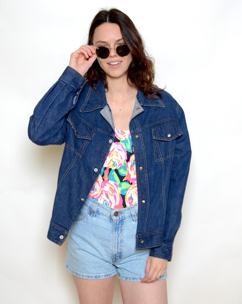 Vintage 70/'s Dark Wash Jean Jacket Sz M