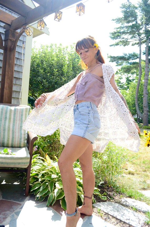 Vintage 70's Crochet Knit Vest Sz L