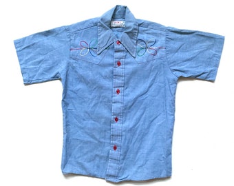 70’s KIDS Embroidered Chambray Shirt Sz 12