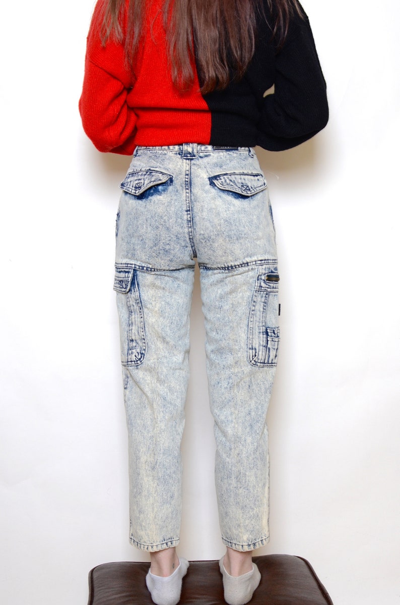 Vintage 90/'s Acid Washed Cargo Style Jeans Sz 25W