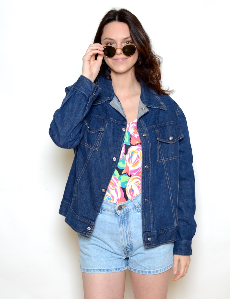 Vintage 70/'s Dark Wash Jean Jacket Sz M