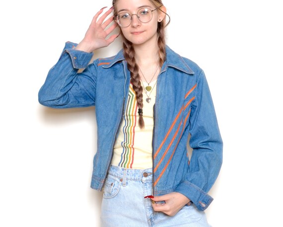 Vintage 70's Faded Glory Racing Stripe Jean Jacket