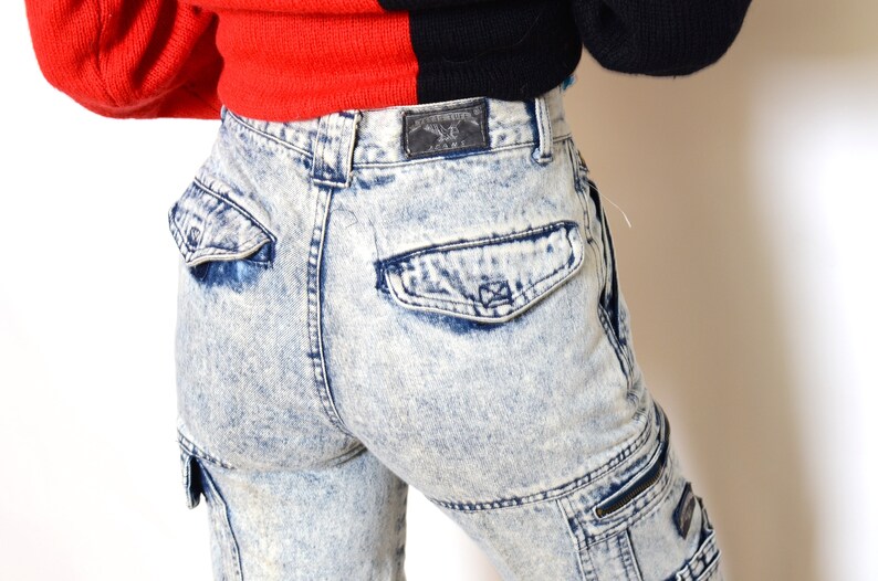 Vintage 90/'s Acid Washed Cargo Style Jeans Sz 25W