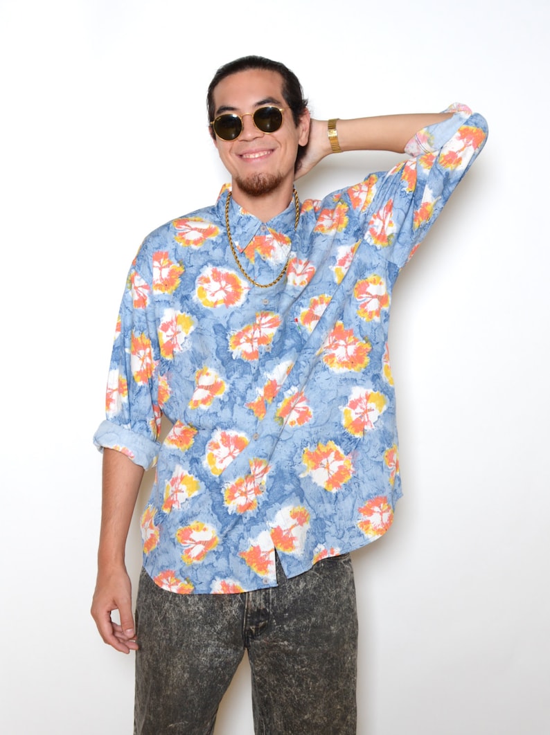 Vintage 80/'s MOSCHINO Tie Dye Print Button Up Shirt Sz XXL