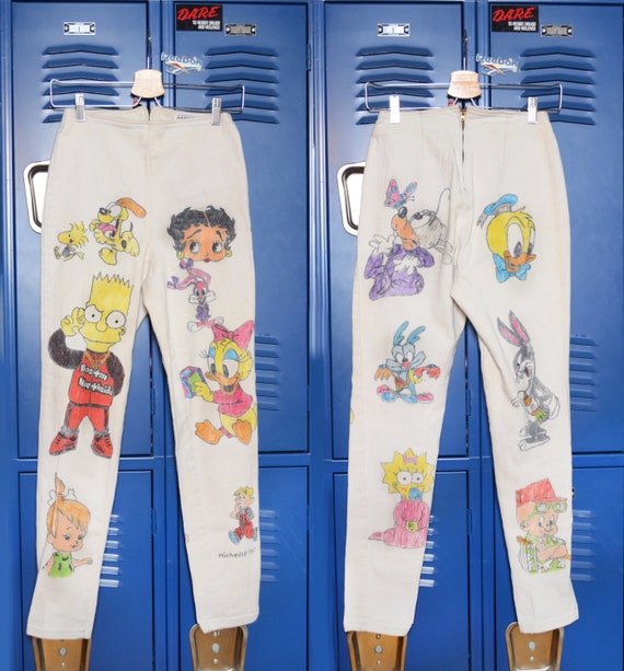 Vintage 90's Hand Drawn Street Art Cartoon Jeans S