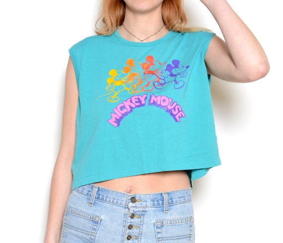 Vintage 80's Mickey Mouse Cropped Tank Top Sz L