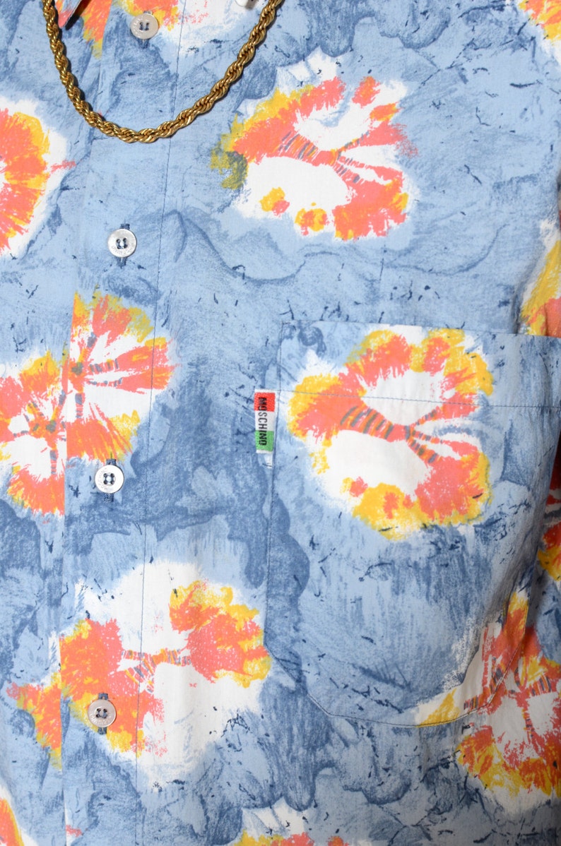 Vintage 80/'s MOSCHINO Tie Dye Print Button Up Shirt Sz XXL