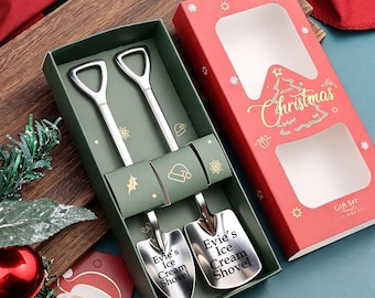 Pelle à glace personnalisée avec coffret cadeau, cuillère à dessert personnalisée avec nom, acier inoxydable gravé, cadeau personnalisé amusant pour papa, maman, grand-père