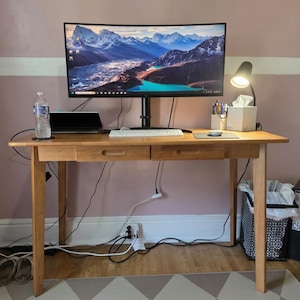 Solid Wood Computer Desk with Drawers, Small Writing Desk, Home Office Desk, Study Table, Modern Wooden Desk, Space Saving Desk