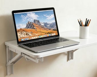 Wall Mounted Folding Desk, Floating Fold Down Shelf, Space Saving Small Desk, Wooden Wall Desk, Compact Home Office Table