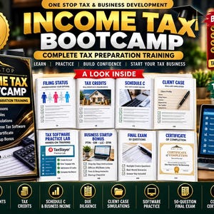 Income Tax Bootcamp | 216-Page Training Course, Practice Lab, Final Exam (Digital Download)