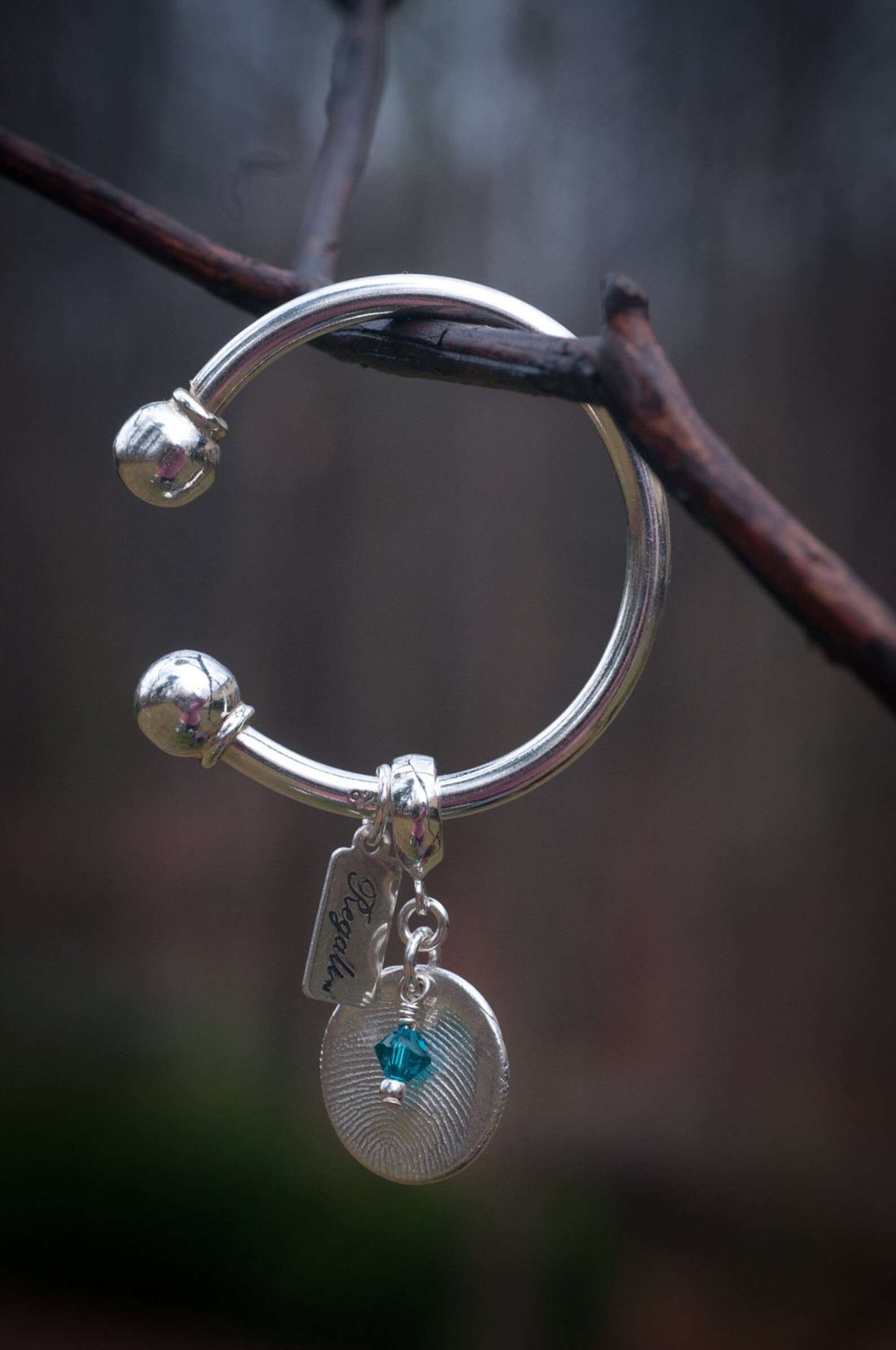 Sterling Silver Ballend Keyring With Fingerprint Charms Etsy