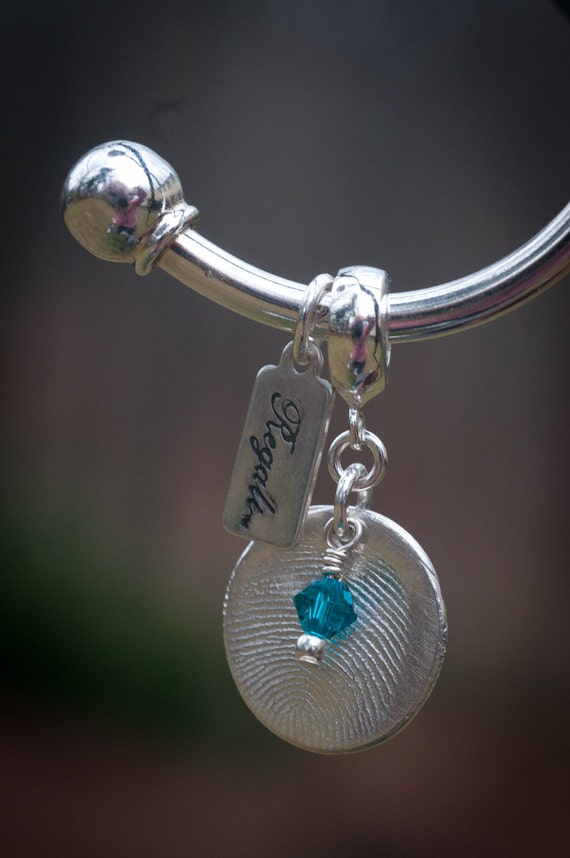 Sterling Silver Ballend Keyring With Fingerprint Charms Etsy