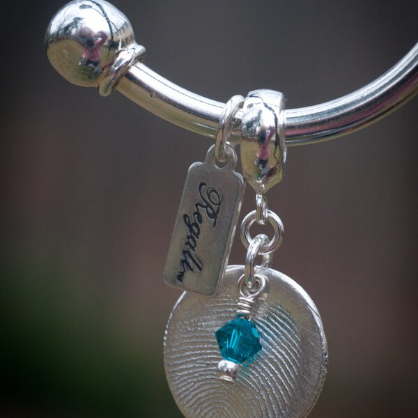 Sterling silver ball-end keyring with fingerprint charms