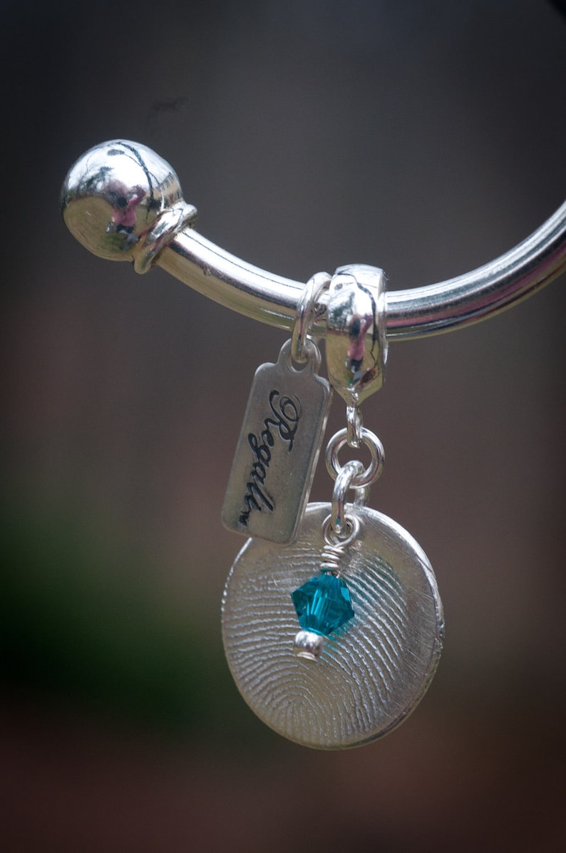 Sterling Silver Ballend Keyring With Fingerprint Charms Etsy