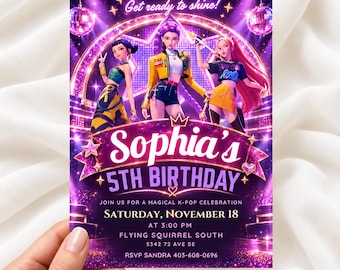Kpop Demon Hunter Birthday Invitation | Kpop Birthday Party Invitation | Neon Kpop Birthday Party | Editable Canva Invite | Digital Download