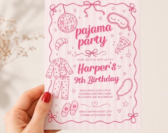 Einladung zur Spa-Pyjama-Party | Einladung zur Spa-Geburtstagsfeier für Mädchen | Canva-Vorlage für Übernachtungspartys | Einladung zur Spa-Pyjama-Party | 5x7 Digitaler Download