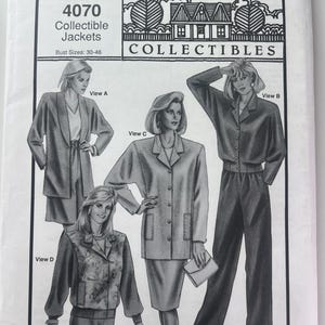 May include: A white sewing pattern envelope for Ann Person Collectibles 4070 jackets, featuring illustrations of four jacket styles labeled View A, B, C, and D. The text includes bust sizes 30-46 and the title Collectible Jackets.