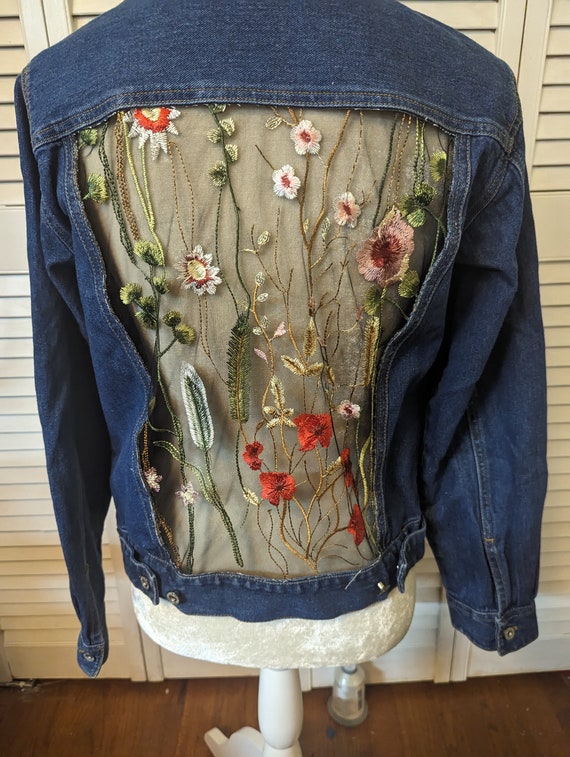 Upcycled Denim Jacket - Medium- Wildflowers 1 - Etsy