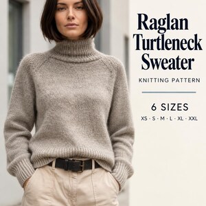 Raglan Turtleneck Sweater Knitting Pattern, Oversized Fade Ombre PDF XS-6XL