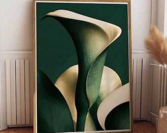 Calla Lily Close Up | Botanical Flower Photography | Modern Dark Emerald Green | Framed Print