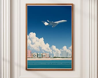 Miami Beach City Pop Art | Private Jet, Art Deco Skyline Print