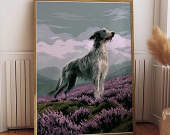 Irish Wolfhound Highland Heather Print | Moody Illustrated Dog Art