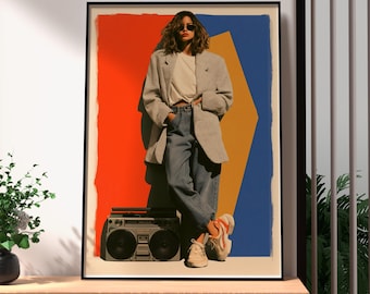 90s Streetwear Wall Art | Colour-Block Fashion Print (Framed or Unframed)