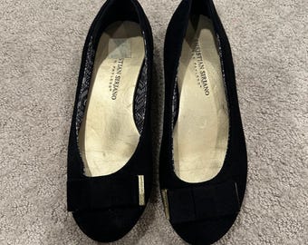 Christian Siriano Black Flats, Used Ballet Flats with Bow, Classic Dress Shoes, Womens Size 6 Comfort Slip On Casual Work Office Shoes