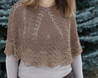 Poncho Katusha PDF Knitting Pattern, Shawl, One size fits all, Lace knitting, Pima cotton, Merino wool yarn