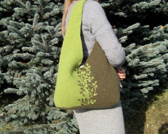 Hand Knit and Embroidered Shoulder Bag in Green, available in Different colors