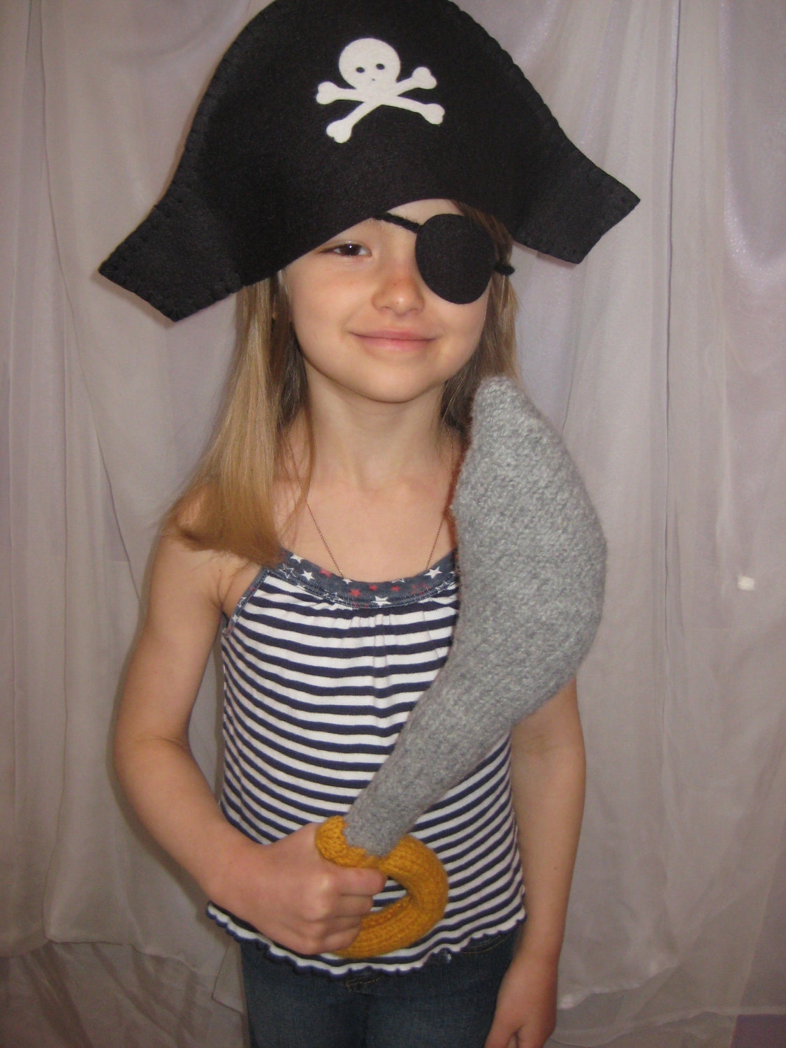 Pirate Costume Set, Felted Wool Stuffed Sword, Wool Felt Hat and Eye