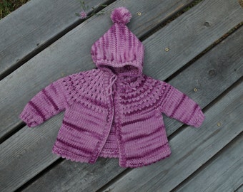 Baby Hooded Cardigan PDF Knitting Pattern, size 6-18 months. Hoody for baby girl. Easy to knit.