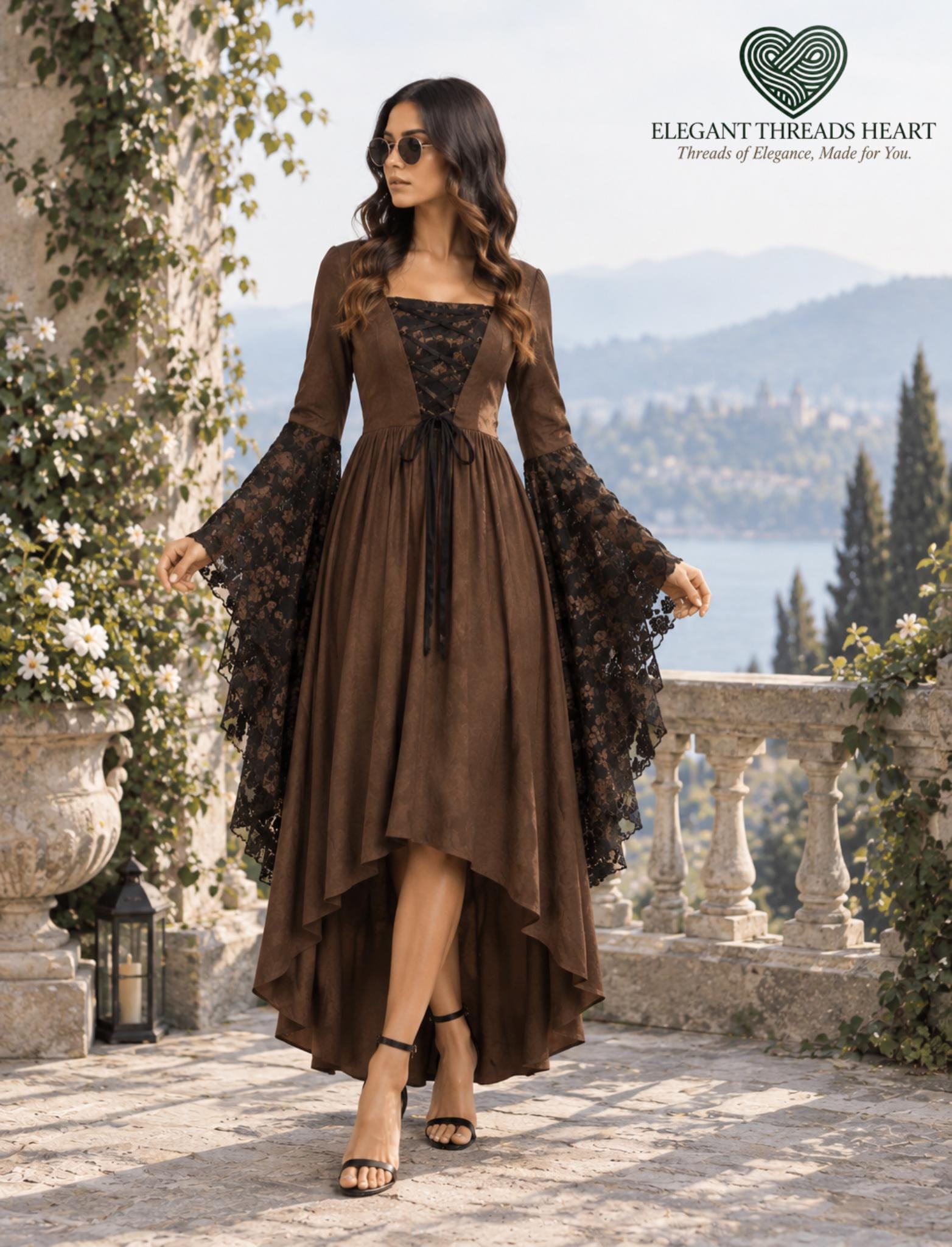 Brown Bell Sleeve Dress