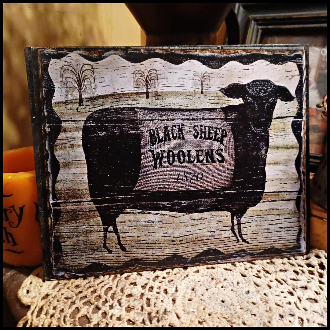 Primitive Farmhouse Vintage Distressed Black Sheep Woolens 1870 Picture ...