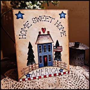Primitive Farmhouse Country Home Sweet Home America Saltbox House American Flag Picture Print Sign 8x10