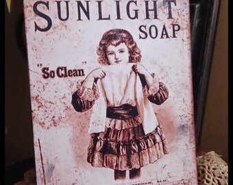 Primitive Vintage Victorian Distressed Bathroom Laundry Room SUNLIGHT SOAP Advertisement Picture Print Sign 8x10