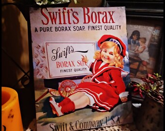 Primitive Vintage Retro  Kitchen LAUNDRY ROOM Vintage BORAX Advertisement Picture Print Sign  8x10