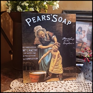 Primitive Vintage Victorian   Kitchen LAUNDRY ROOM Bathroom  Pears Soap Little Boy Lady Picture Print Sign 8x10