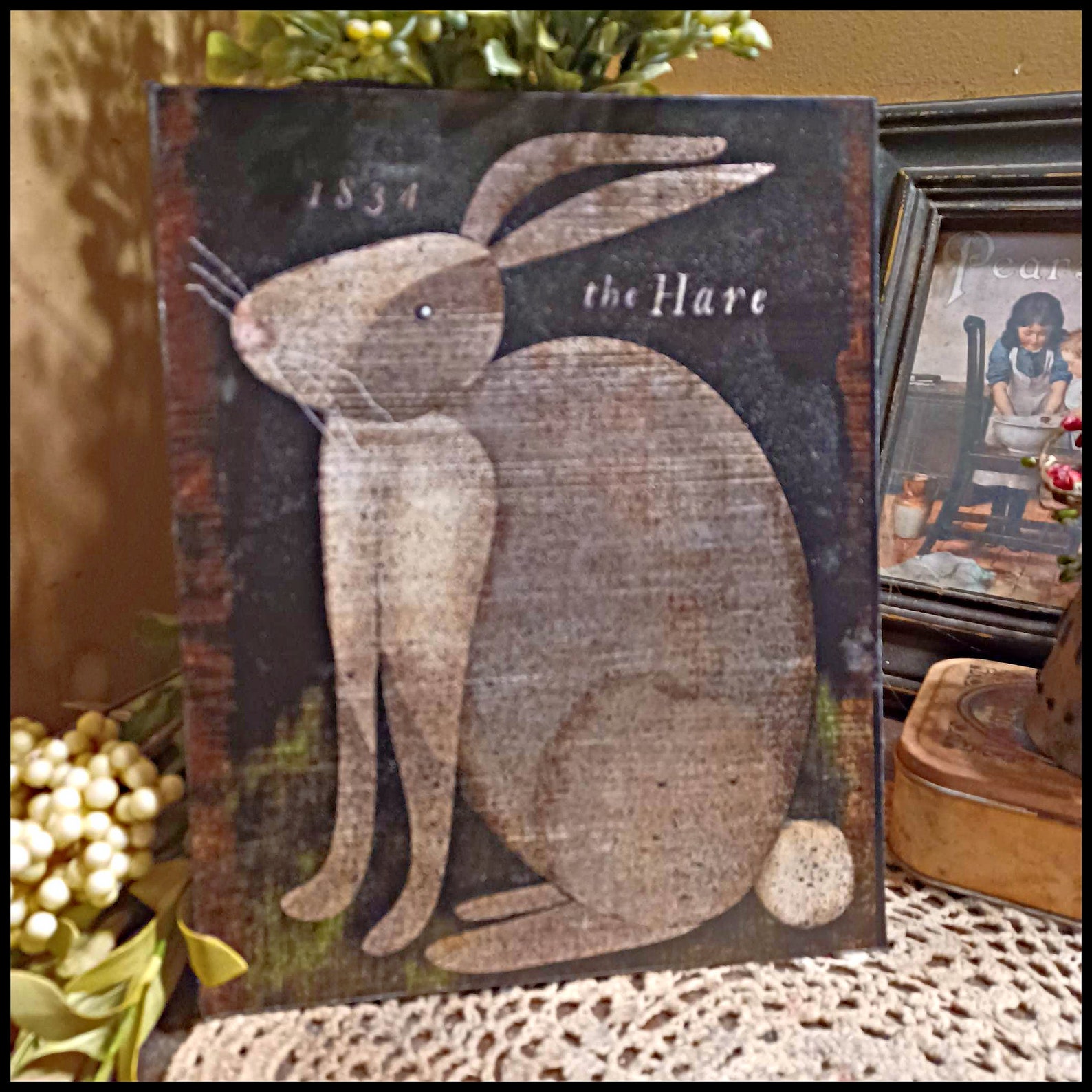 Primitive Farmhouse Vintage Rabbit Bunny the Hare 1834 Spring Picture ...