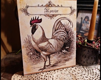 Vintage Primitive Farm Farmhouse  Distressed  Chicken Hen Rooster  Picture Print Sign 8x10