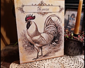 Vintage Primitive Farm Farmhouse  Distressed  Chicken Hen Rooster  Picture Print Sign 8x10