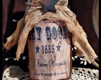 Handmade Pantry Distressed VERY Primitive Rustic Farmhouse Grungy Distressed Quart Mason Jar DRY GOODS Mercantile 1886 Star Wood Spoon