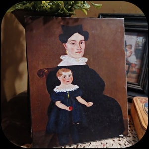 Colonial Vintage Primitive  Portrait of Woman Mother Holding Baby Picture Print Sign 8x10