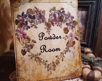 Primitive Victorian Shabby Vintage Distressed Sign Print Picture POWDER ROOM Bathroom Decor 8x10