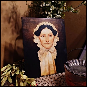 Colonial Vintage Primitive Portrait Pretty Woman Portrait With Bonnet Picture Print Sign 8x10