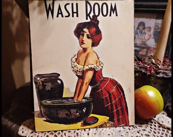 Primitive Victorian Vintage  LAUNDRY ROOM Bathroom Washroom Old fashioned Lady Picture Print Sign 8x10
