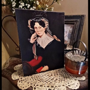 Colonial Vintage Primitive Portrait Sitting Colonial Portrait Woman Portrait With Bonnet Picture Print Sign 8x10