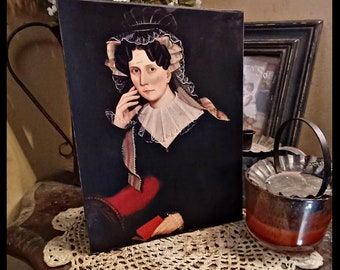 Colonial Vintage Primitive Portrait Sitting Colonial Portrait Woman Portrait With Bonnet Picture Print Sign 8x10